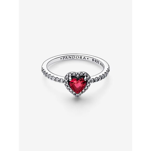 Pandora Elevated Red Heart Ring Sterling Silver Size 7.5 Sparkling Pave Crystal - Picture 3 of 13